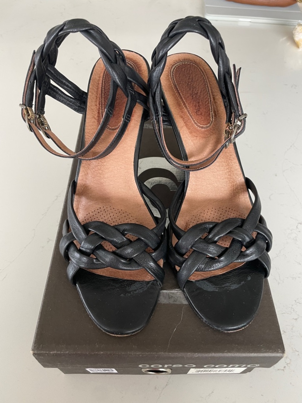 COCLICO Black Braided Leather Slingback Sandals